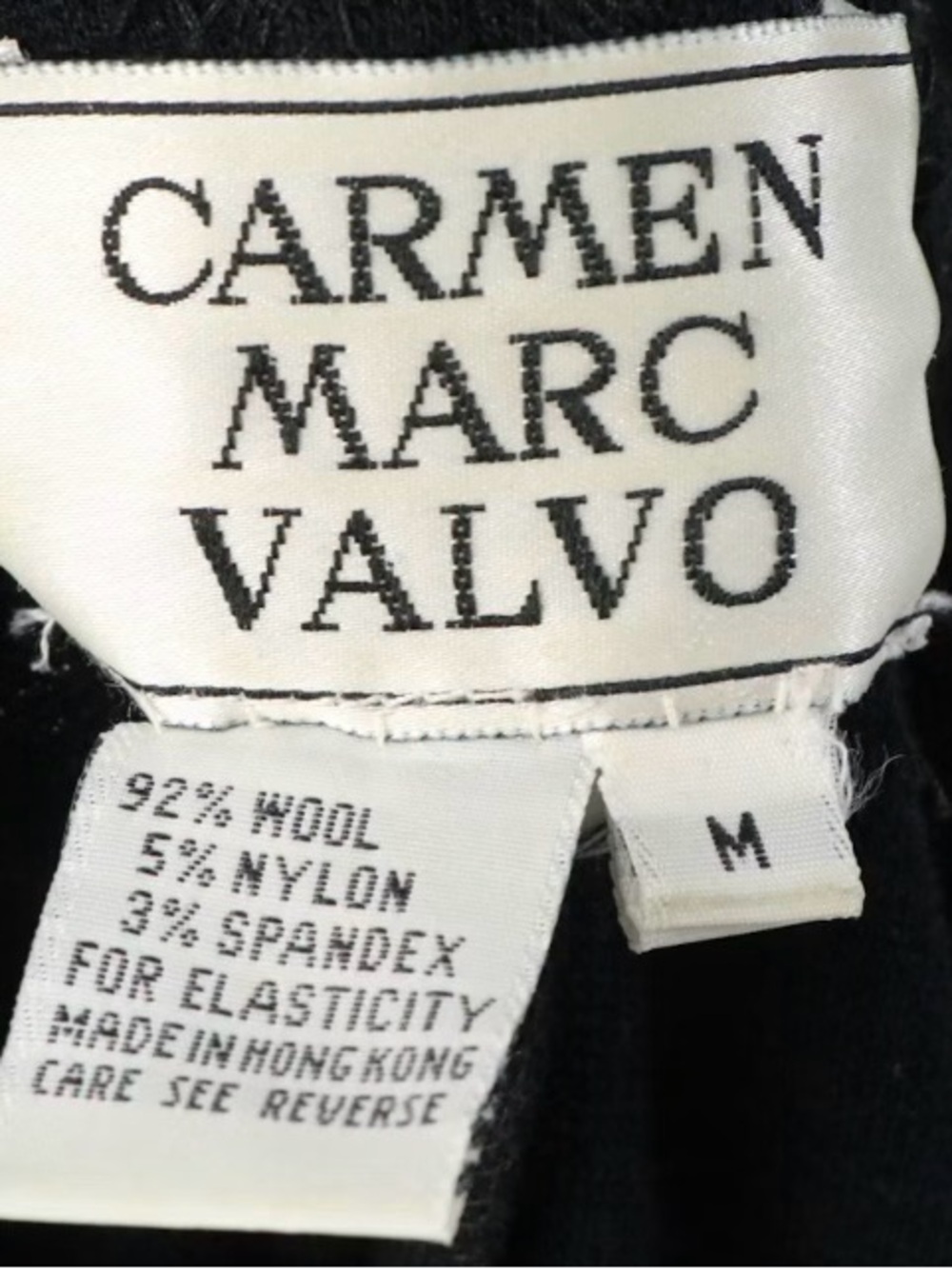 Carmen Marc Valvo Dress Black Beaded BodyCon Dress Wool Floral Applique Size M - Picture 4 of 9